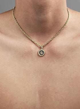 金色圆形古钱币镶嵌项链男女同款高级感防水防汗不掉色