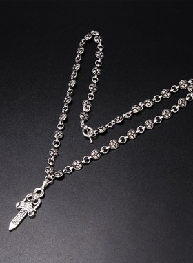 时尚复古银欧美发师同款电镀银大宝剑吊坠毛衣链挂件做旧潮人配饰