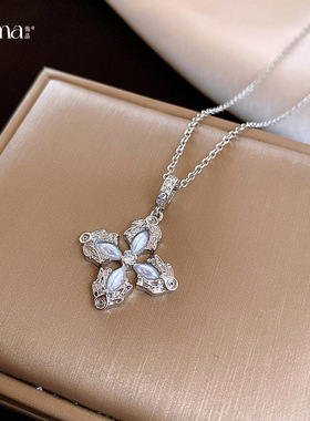 韩系简约锆石花朵十字架珍珠项链轻奢小众毛衣链时尚百搭气质项饰