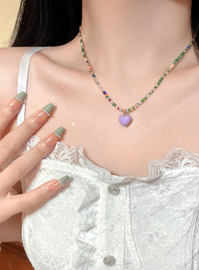 多巴胺爱心项链锁骨链