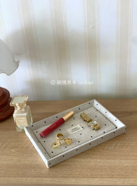 ins韩国波点亚麻首饰托盘看货盘饰品展示陈列拍照戒指耳环项链