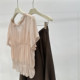 Grapefruit ສີບົວຝຣັ່ງອ່ອນໂຍນເສື້ອ chiffon temperament chiffon ເດີນທາງປະຈໍາວັນອອກແບບເຊື້ອເຫັດແຂນສັ້ນເສື້ອ V-neck 26 summer