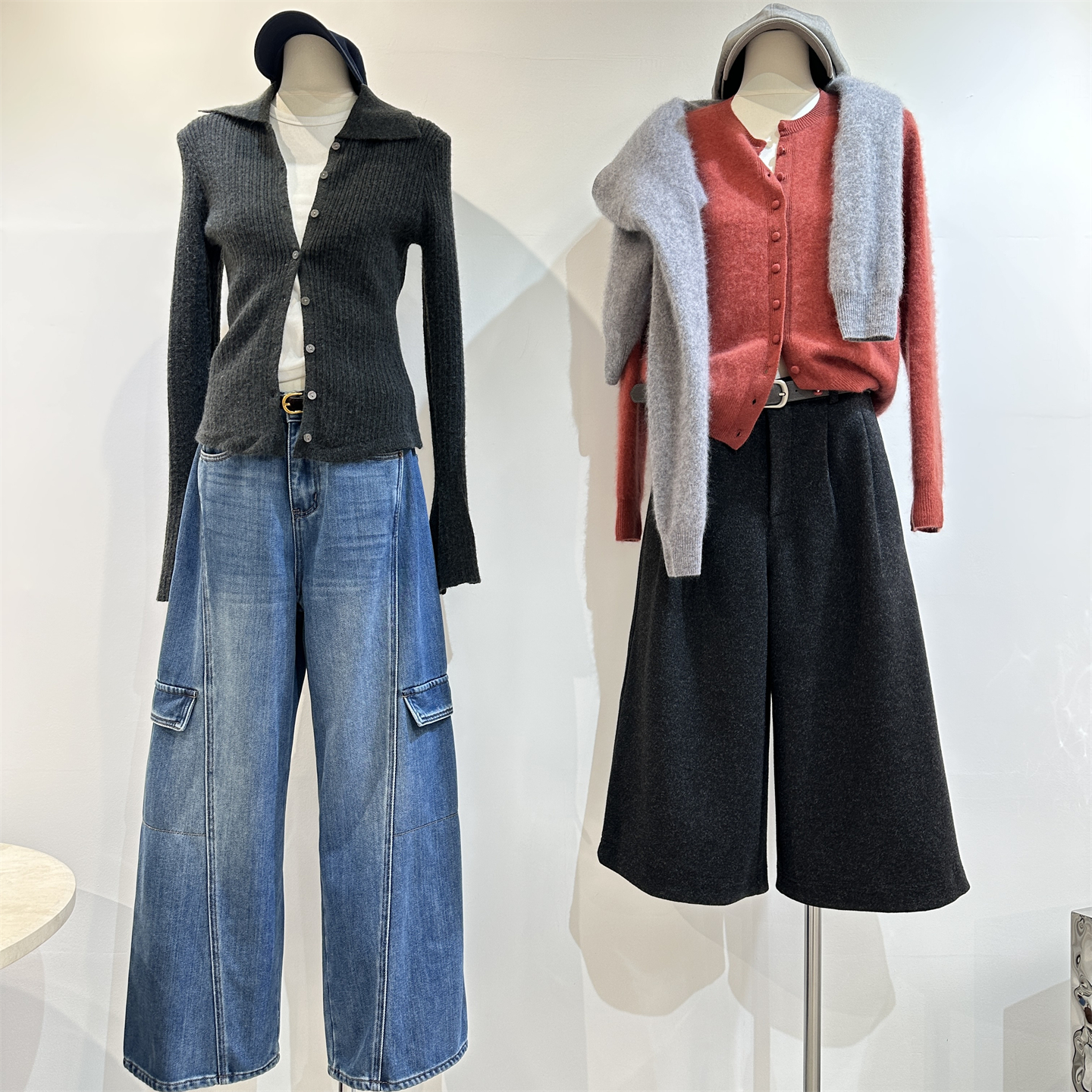 R*OW风简约加厚仿羊毛呢七分裤女秋冬高腰显瘦气质阔腿靴裤2025新 - 图0