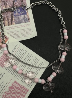 Starfire原创小众Y2k亚文化（药丸）项链元素风叠带粉色桃心颈链