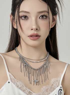 原创欧美夸张水钻流苏项链