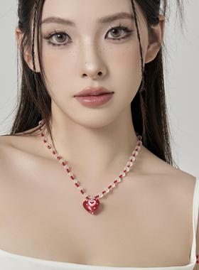 爱心吊坠甜酷辣妹颈链多巴胺琉璃