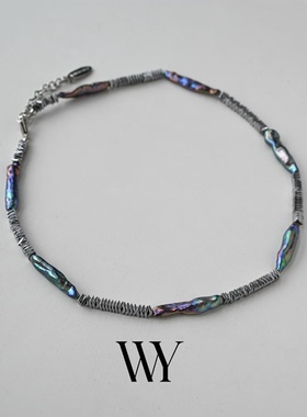 WY冬季新款原创设计淡水巴洛克珍珠拼黑胆石项链小众男女同款颈饰