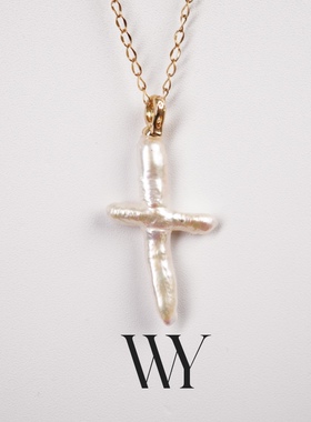 天然巴洛克珍珠十字架项链