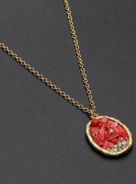 欧美风红色石子水晶宝石项链女