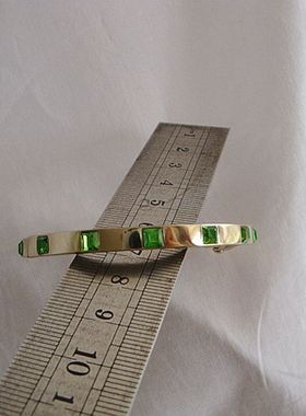 欧美风饰品绿色水晶宝石开口手镯