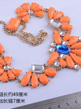 欧美全新彩色宝石夸张短款项链