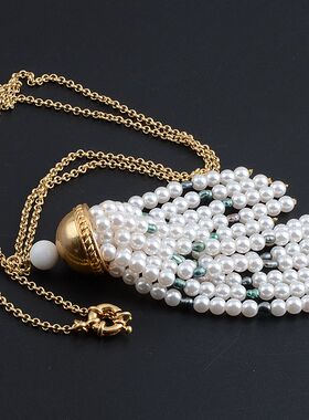 欧美饰品珍珠白色吊坠毛衣链