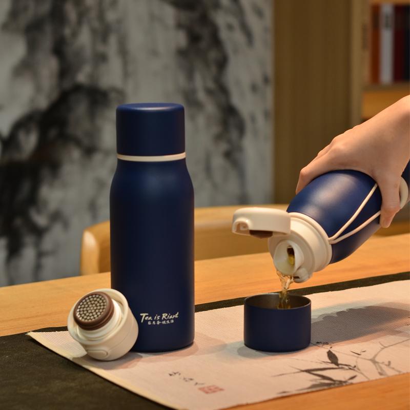 林恩云青杯磁吸弹跳双盖保温杯不锈钢男女士水杯便携泡茶杯520ml