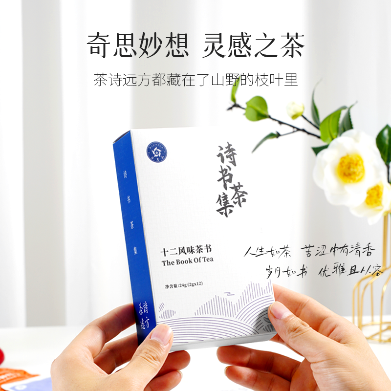 2024年新茶诗书茶集创意伴手礼花果茶红绿茶办公室原叶袋泡茶12包