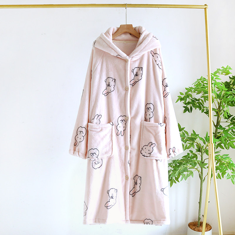 连帽睡袍女士睡衣秋冬季冬款法兰绒加厚加绒珊瑚绒浴袍家居服长款,淘宝优惠券,粉丝福利购,淘宝优惠卷