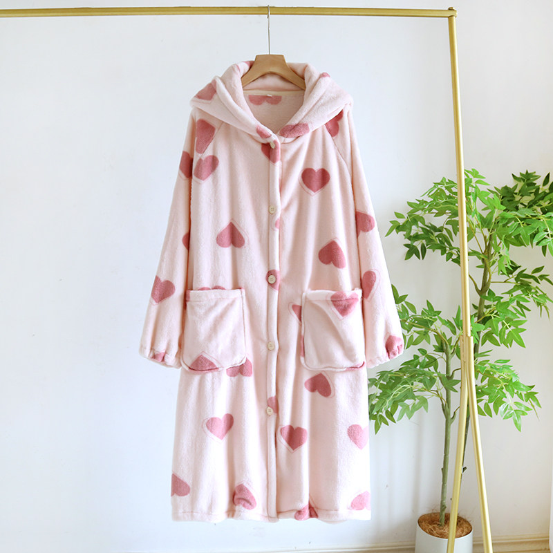 连帽睡袍女士睡衣秋冬季冬款法兰绒加厚加绒珊瑚绒浴袍家居服长款,淘宝优惠券,粉丝福利购,淘宝优惠卷