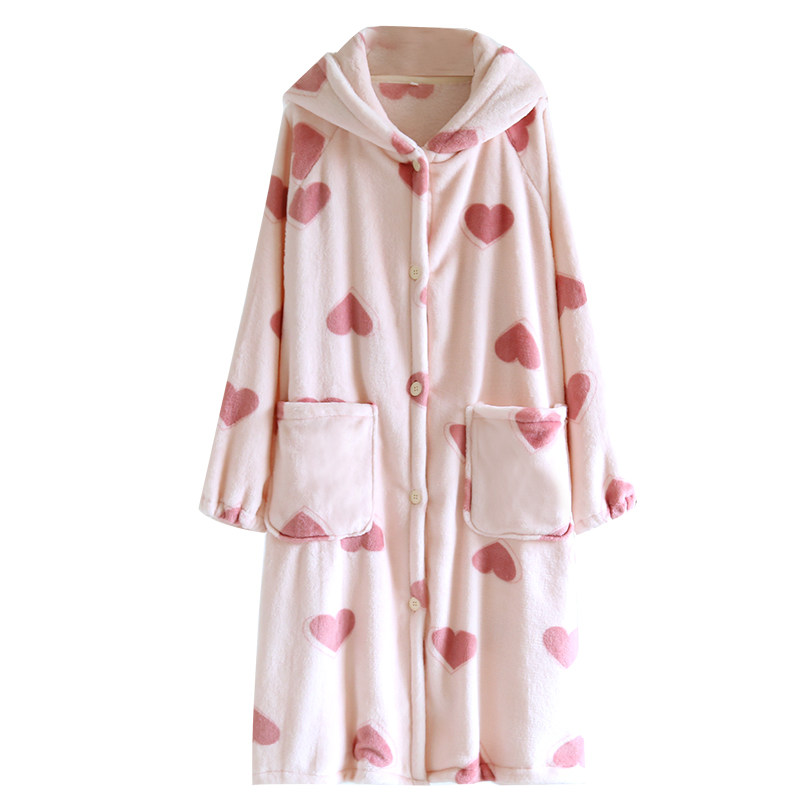 连帽睡袍女士睡衣秋冬季冬款法兰绒加厚加绒珊瑚绒浴袍家居服长款,淘宝优惠券,粉丝福利购,淘宝优惠卷