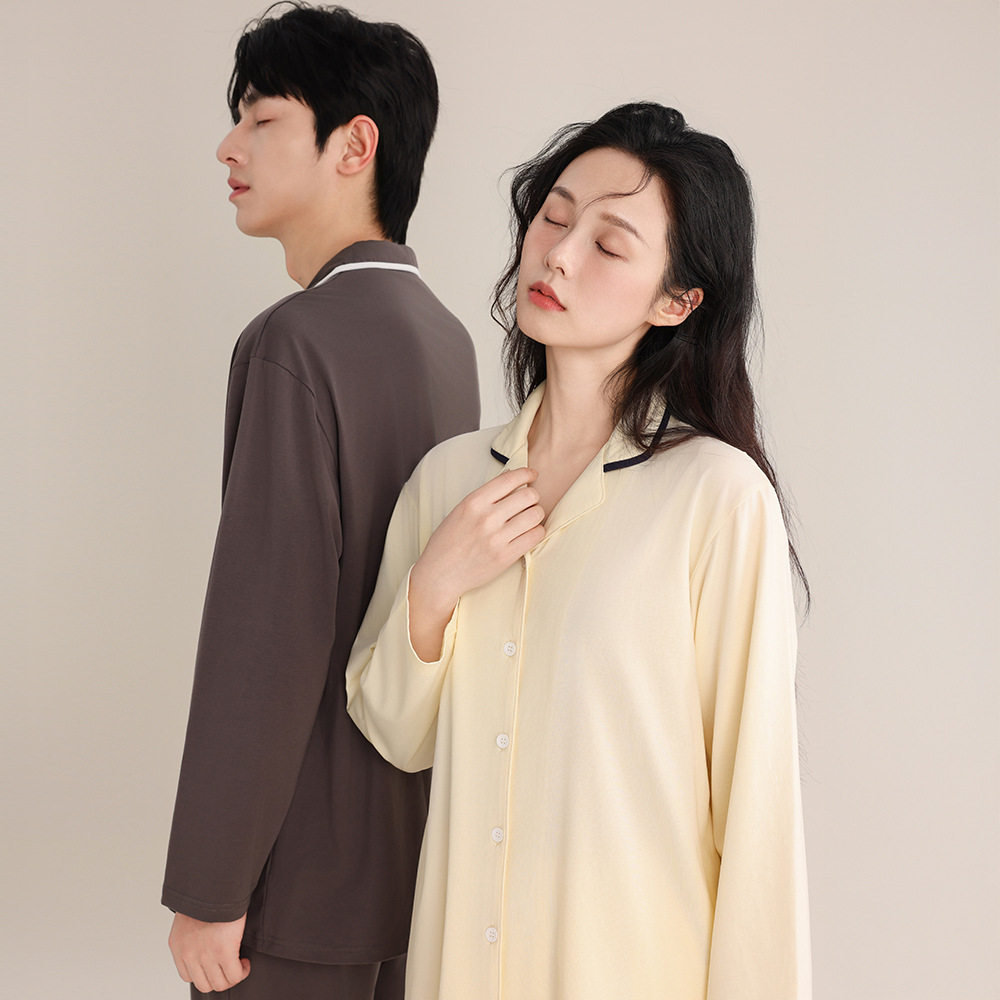 2025年新款情侣睡衣春秋季莫代尔棉长袖简约开衫家居服套装女男士,淘宝优惠券,粉丝福利购,淘宝优惠卷