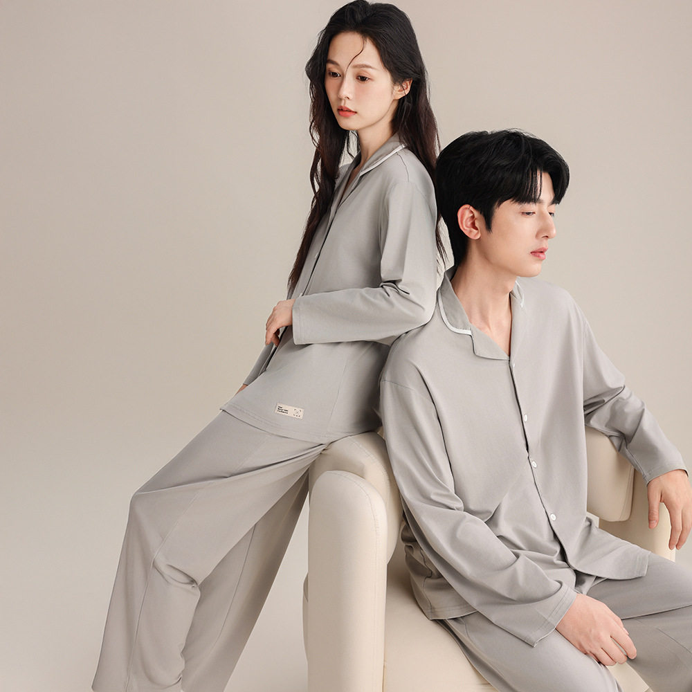 2025年新款情侣睡衣春秋季莫代尔棉长袖简约开衫家居服套装女男士,淘宝优惠券,粉丝福利购,淘宝优惠卷