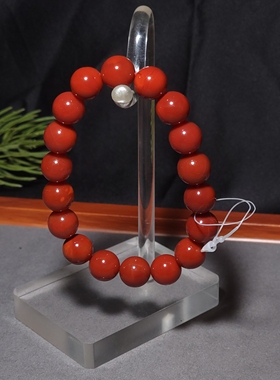 新疆的猫L090108 34.4克直径11.5mm色调鲜艳质牛血红南红圆珠手链