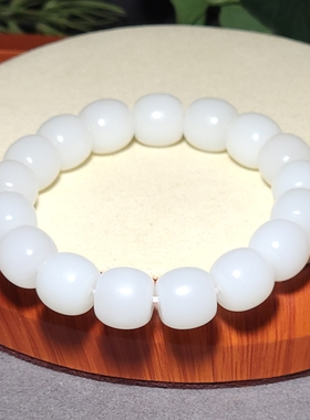 L122604 48.1克，直径12-11m脂粉浓郁老坑俄料羊脂白玉老型珠手链