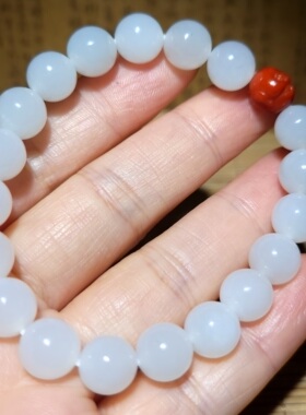 zg031107 新疆的猫26.1克白度浓郁油脂状青海羊脂白玉圆珠手链