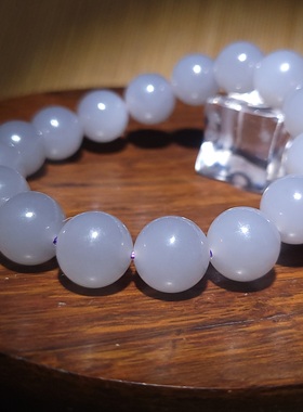 YQ011501 新疆的猫52.5克直径13mm水灵粉紫烟青玉圆珠手链 和田玉