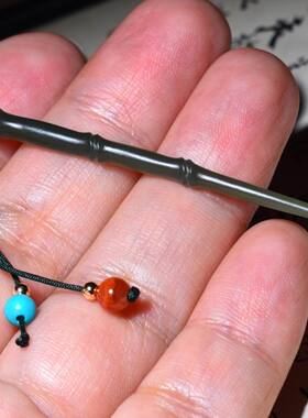 JJ032507新疆的猫1.5克含绳凝油脂特细青海青玉竹节款耳勺