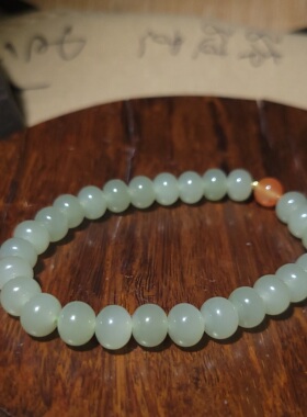 YQ016  17.8克和田玉冰润冒油老坑青海晴水算盘珠手链  新疆的猫