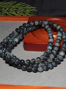 新疆的猫L112806 92.4克直径8mm黑白分明青花点墨籽料聚宝盆长链