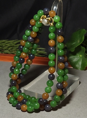 新疆的猫L010403 85.0克直径8mm精选色泽搭配绚丽和田玉多宝项链