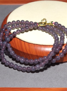 L031302 新疆的猫33.5克直径6mm肉质细腻色调均匀烟青玉圆珠项链