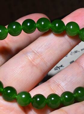 JJ031702新疆的猫18.1克8mm浓艳质地纯净菠菜绿碧玉圆珠手链