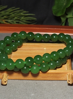 新疆的猫L121904 65.0克直径9.5mm色泽鲜美均匀阳绿碧玉圆珠项链