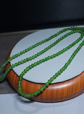 新疆的猫Z090102 14.8克，R4冰润细腻油亮纯美鲜绿色碧玉珠串