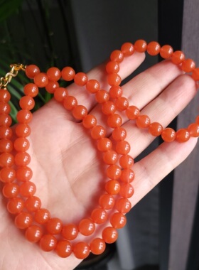 Z031303 新疆的猫73.5克R9特细超冰油亮色泽惊艳南红手串+长项链
