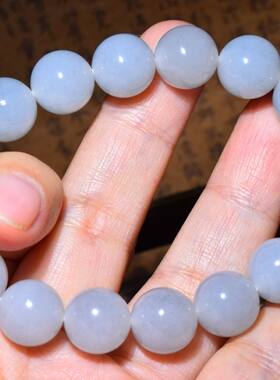 新疆的猫JJ121503  44.5克，12mm淡雅白玉底青花籽料圆珠手链