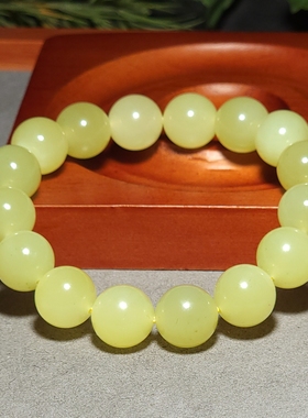 L011002新疆的猫43.4克直径12mm颜色正若羌黄口玉圆珠手链和田玉