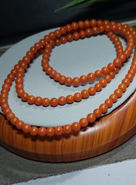 新疆的猫Z102503 26.9克，肉满油润浓艳柿子红保山南红超长款珠串