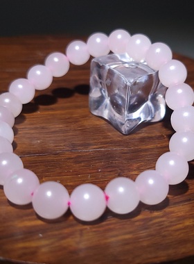 YQ011301 新疆的猫17.5克精品质地冰透和田玉老坑藕粉色圆珠手链