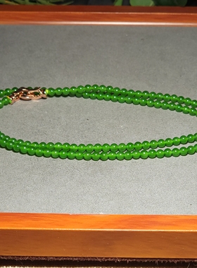 L121805 15.7克直径4mm色泽质感冰润的老坑俄料阳绿碧玉圆珠项链