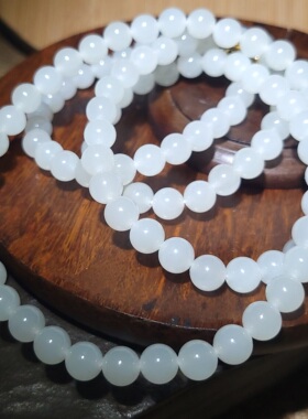 YQ021207新疆的猫80.6克颗颗似“晶莹白露珠”纯净冰白玉108珠串