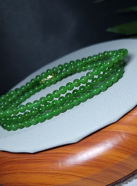 新疆的猫Z122204 14.9克，R4细腻冰润色泽鲜美老俄料碧玉长款珠串