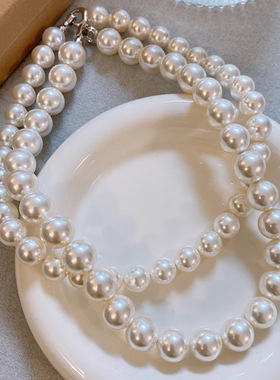 2512倪妮同款澳白施家珍珠项链女小众爱心扣毛衣链气质网简约红