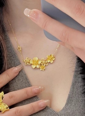 2512金店同款沙金新中式三生花套链镀金感繁花锁骨项链婚嫁花项链