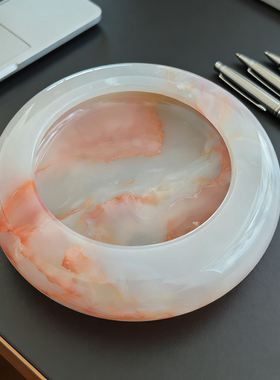 阿富汗天然红花冰玉烟灰缸摆件