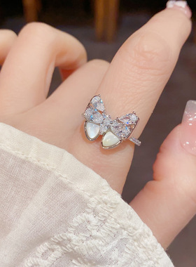 小众时尚简约满钻贝母蝴蝶开口戒气质轻奢百搭感食指戒指环女
