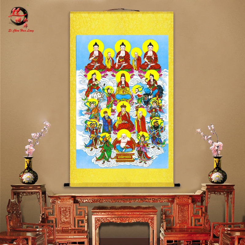 全堂佛万佛众佛阿弥陀佛画像道家七十二位全神图挂画佛堂寺庙卷轴_虎窝淘