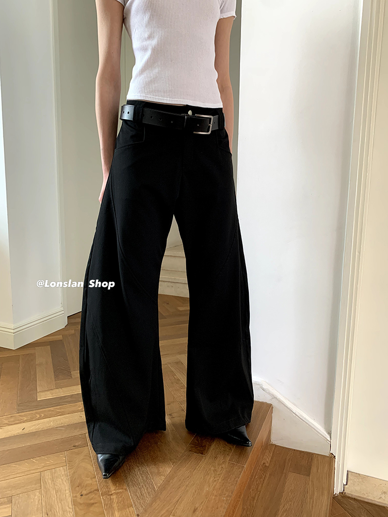 LONSLAN 2024春夏新款小众设计复古茧型垂感阔腿拉链休闲长裤女 - 图0