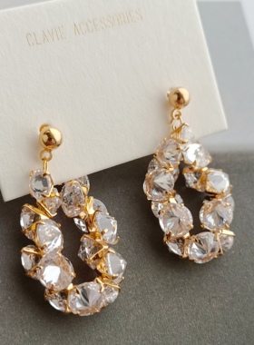 绝美超爆闪钻锆石复古blingbling水钻链条螺丝耳夹螺旋无耳洞耳钉